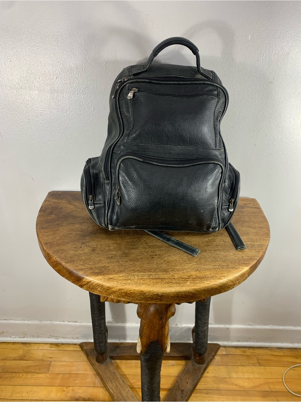 Large unisex vintage leather backpack